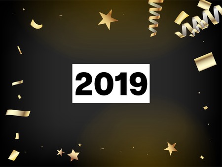 2019 Magic Glitter Confetti, Golden Foil Tinsel Trail. Horizontal Lights Sparkles Background. Cool Platinum Christmas, New Year, Birthday Party Holiday Garland. Magic Glitter Confetti Tinselのイラスト素材