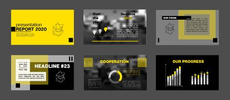 PPT Corporate Identity, Infographic Elements. Tech Horizontal Cover Collection. Yellow Presentation Slide Set. Minimal Vector Advertising Banner Portfolio Template. Cool Flyer, Cover Design.のイラスト素材