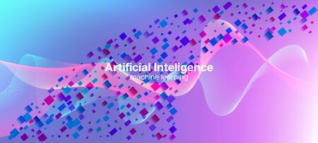 Falling Particles Distressed Purple Vector. Pink Blue Purple Futuristic Gradient Overlay. Abstract Geometric Background. Big Data Neon Background. Data Analytics Cool Banner. 3D Fluid Shapes Poster.のイラスト素材