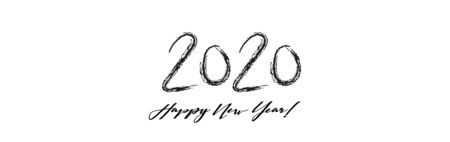 2020 Black White Cool Horizontal Vector Banner. New Year, Christmas Music Party Decoration. Hand...