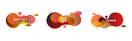 Liquid Banners, Red, Pink, Orange, Yellow Fluid Shapes. Geometric Fluid Frame. Vector Minimal Techno Gradient Overlay, Button Template. Cool Fluid Dynamic Background. 3d Vibrant Splash Form Set.のイラスト素材