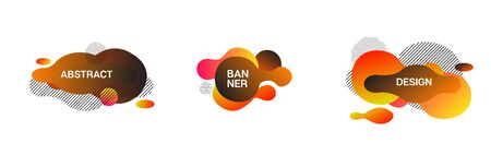 Liquid Banners, Red, Pink, Orange, Yellow Fluid Shapes. 3d Vibrant Splash Form Set. Cool Fluid Dynamic Background. Vector Minimal Party Gradient Overlay, Button Template. Geometric Fluid Borderのイラスト素材