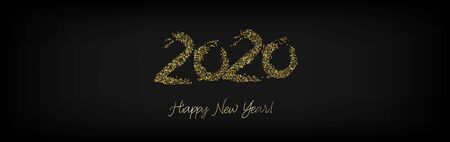 2020 Gold VIP Horizontal Wide Vector Banner. Grunge Teal New Year, Christmas Music Party Decoration. Hand Painted Brush Stroke Winter Celebration Template. 2020 New Year Ad Grunge Minimal Bannerのイラスト素材