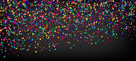 Rainbow Confetti Trendy Vector Wallpaper. Falling Down Gleam Sequins Frame. Carnival Modern Garland. Holiday Celebration Rainbow Confetti Falling. Christmas, New Year, Birthday Magic Decoration.のイラスト素材