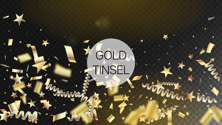 Modern Gold Explosion, Stars, Streamers, Tinsel Burst. Cool Premium Christmas, New Year, Birthday Party Holiday Scatter. Horizontal Shiny Streamers Background. Gold Explosion, Streamers Burst.のイラスト素材