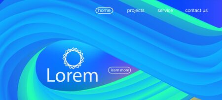 Neon Color Website Layout. Landing Page in Blue, Yellow. Dynamic Movement Funky Wavy Web Site. 3d...