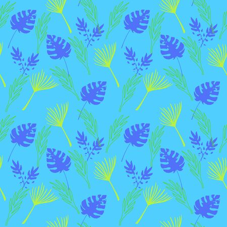 Funky Tropical Vector Seamless Pattern. Elegant Male Shirt Female Dress Texture. Doodle Floral Background. Dandelion Feather Monstera Banana Leaves Tropical Seamless Pattern. Fine Summer Fabrics.のイラスト素材