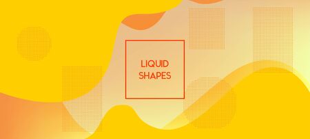 Yellow Vector Business Banner. Futuristic Geometric Web Design. Fluid Dynamic Illustration. Digital Liquid Landing Page. Organic Waves Dynamic Elements. Bright Minimal Abstract Cover Layout.のイラスト素材