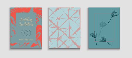 Abstract Vintage Vector Flyers Set. Oriental Style Invitation. Tie-Dye, Tropical Leaves Banners....