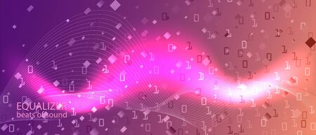 Lightning Tech Vector Landing Page. Matrix Falling Binary Code. Cyber Futuristic Slide. Fractal Fluid Code Geometric Abstract Minimal Layout. Purple Blue Pink Background. Lightning Tech Bannerのイラスト素材