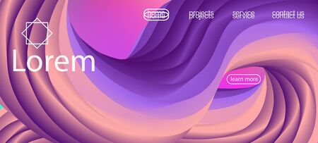 Neon Color Website Template. Landing Page, Pink, Purple Background. 3d Fluid Lucid Vector...