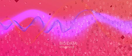 Equalizer Music Vector Landing Page. Blue Purple Pink Background. Technology Colorful Modern Layout. Matrix Falling Binary Code. Cyber Equalizer Slide. Fractal Fluid Data Equalizer Music Bannerのイラスト素材