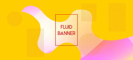 Yellow Vector Business Banner. Organic Waves Dynamic Elements. Fluid Dynamic Illustration. Neon Digital Creative Cover Design. Digital Liquid Landing Page. Futuristic Geometric Web Layout.のイラスト素材