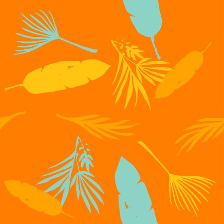 Funky Tropical Vector Seamless Pattern. Banana Leaves Monstera Feather Dandelion Tropical Seamless...
