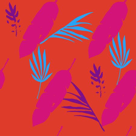 Modern Tropical Vector Seamless Pattern. Dandelion Monstera Banana Leaves Feather Tropical Seamless...