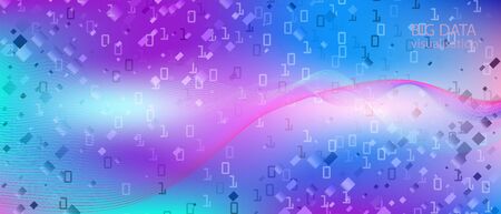 Big Data Cyber Vector Equalizer. Pink Purple Blue Background. Neon Tech Colorful Modern Design. Fractal Flow Code Matrix Falling Binary Code. Digital Equalizer Slide. Big Data Cyber Bannerのイラスト素材