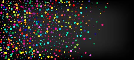 Rainbow Confetti Trendy Vector Wallpaper. Christmas, New Year, Birthday Magic Decoration. Holiday Celebration Falling Down Shiny Circles Frame. Rainbow Confetti Falling. Carnival Minimal Garland.のイラスト素材