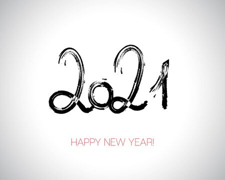 2021 Brushstroke Paint Banner. Isolated Brush Shape 2021. Happy New Year Elegant Business Background. Stylish Happy New Year Typography. Winter Holiday Greeting Card. Painted 2021 Modern Minimal.のイラスト素材