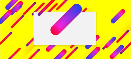 Yellow, Orange Neon Dynamic Shape Banner. Sale Banner Minimal Cover Colorful Design. Purple Blue Pink Stripes Motion Pattern. Neon Dynemic Geometric Memphis. Business Card Corporate Identity Layout.のイラスト素材