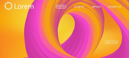 Neon Color Website Layout. Landing Page, Orange, Pink Background. Futuristic Bright Gradient Wallpaper. 3d Fluid Vivid Vector Background. Dynamic Motion Funky Wave. Trendy Liquid Wave Banner.のイラスト素材