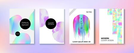 Holographic Gradient Vector Background. Hologram Business Soft Covers Set. Rainbow Magazine Print Template. Dreamy Holo Bright Trendy Layout. Fluorescent Gradient Overlay Holograph Unfocused Cover.のイラスト素材