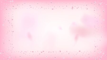 Nice Sakura Blossom Isolated Vector. Summer Falling 3d Petals Wedding Texture. Japanese Style Flowers Illustration. Valentine, Mother's Day Realistic Nice Sakura Blossom Isolated on Roseのイラスト素材