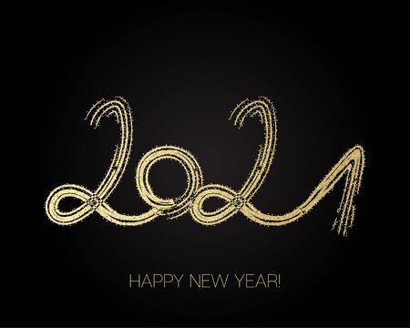 2021 Gold Brushstroke Banner. Isolated Brush Shape 2021. Stylish Happy New Year Typography. Happy New Year Elegant Business Background. Winter Holiday Greeting Card. Painted 2021 Modern Minimal Logo.のイラスト素材