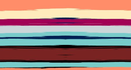 Orange, Brown Vector Watercolor Sailor Stripes Trendy Seamless Summer Pattern. Retro Vintage Grunge Fabric Fashion Design Horizontal Brushstrokes. Ink Painted Trendy Trace, Geometric Uneven Printのイラスト素材