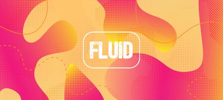 Pink Yellow Fluid Vector Banner. Digital Waves Landing Page. Organic Fluid Dynamic Elements. Bright Techno Creative Flyer Layout. Iridescent Geometric Web Template. Liquid Dynamic Background.のイラスト素材