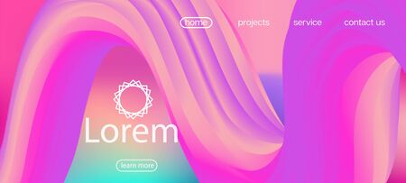Geometric Lucid Gradient Wallpaper. Landing Page, Pink, Purple Background. 3d Fluid Bright Vector Background. Dynamic Movement Modern Wave. Trendy Liquid Flow Banner. Neon Color Website Layout.のイラスト素材