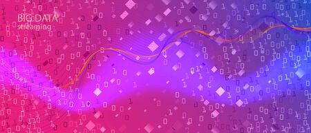 Wireless Tech Vector Wallpaper. Geometric Abstract Minimal Template. Purple Blue Pink Background. Fractal Flow Data Cyber Equalizer Slide. Matrix Flying Binary Code. Wireless Tech Bannerのイラスト素材