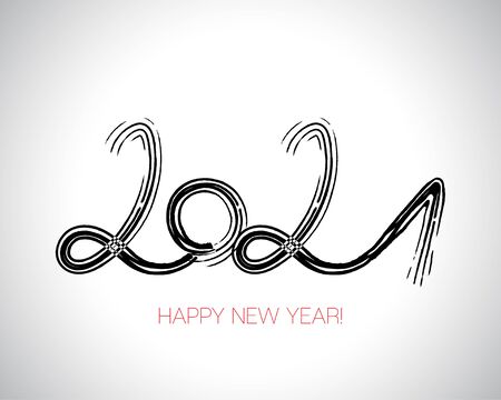 2021 Brushstroke Paint Banner. Painted 2021 Modern Minimal Logo. Stylish Happy New Year Typography. Winter Holiday Greeting Card. Happy New Year Elegant Business Background. Isolated Brush Shape 2021.のイラスト素材