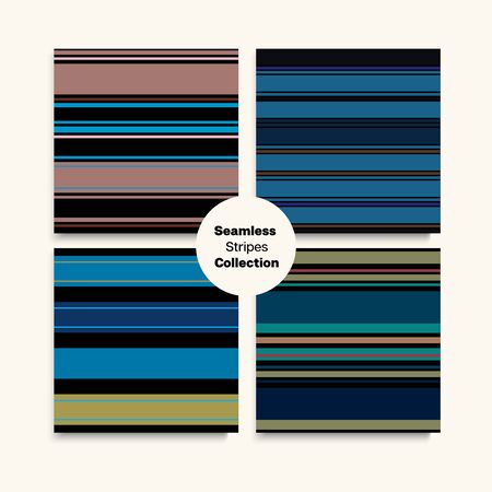 Sailor Stripes Seamless Design Set. Modern Lines Endless Texture. Childrens Female Male Seamless Stripes Pattern. Spring Summer Hipster Fashion Fabric. Swimming Suit Lines Elegant Fashion Backgroundのイラスト素材