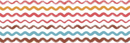 Cool Wavy Zigzag Stripes Vintage Pattern. Ink Brushed Lines Banner. Autumn Winter Funky Fashion Fabric. Torn Vector Watercolor Paint Lines. Spring Summer Distress Stripes. Cool Graffiti Trace.のイラスト素材