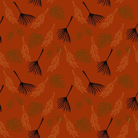 Hipster Tropical Vector Seamless Pattern. Nice Summer Fashion. Beautiful Male Shirt Female Dress Texture. Banana Leaves Monstera Feather Dandelion Tropical Seamless Pattern. Drawn Floral Background.のイラスト素材