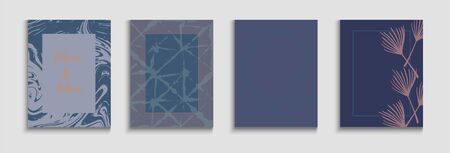 Abstract Asian Vector Banners Set. Hand Drawn Minimal Background. Painted Shapes Forms in Oriental Style. Tie-Dye, Tropical Leaves Posters Geometric Border Pattern. Soft, Elegant Invitation Design.のイラスト素材