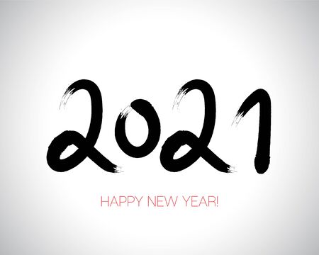 2021 Brushstroke Paint Banner. Stylish Happy New Year Typography. Happy New Year Elegant Business Background. Winter Holiday Greeting Card. Painted 2021 Modern Minimal Logo. Isolated Brush Shape 2021.のイラスト素材