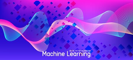 Flying Particles Distressed Purple Vector. 3D Liquid Shapes Website. Data Stream Minimal Banner. Big Data Neon Background. Colorful Geometric Background. Pink Blue Purple Futuristic Gradient Overlay.のイラスト素材