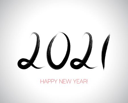 2021 Brushstroke Paint Banner. Painted 2021 Modern Minimal. Isolated Brush Shape 2021. Stylish Happy New Year Typography. Happy New Year Elegant Business Background. Winter Holiday Greeting Card.のイラスト素材