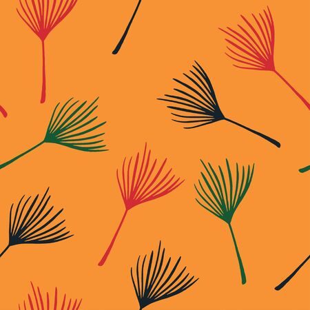 Funky Tropical Vector Seamless Pattern. Monstera Dandelion Banana Leaves Feather Tropical Seamless Pattern. Nice Summer Textile. Drawn Floral Background. Elegant Male Shirt Female Dress Texture.のイラスト素材