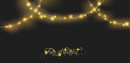 Lights Garland Platinum Decoration. Luxury New Year, Christmas Party Frame. Winter Holidays Sparkling Garland. Lights Garland, Glitter Banner. Spanish Merry Christmas Lettering. Golden, Silverのイラスト素材