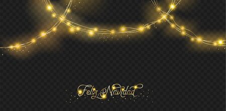 Lights Garland Platinum Decoration. Luxury New Year, Christmas Party Frame. Winter Holidays Sparkling Garland. Lights Garland, Glitter Banner. Spanish Merry Christmas Lettering. Golden, Silver