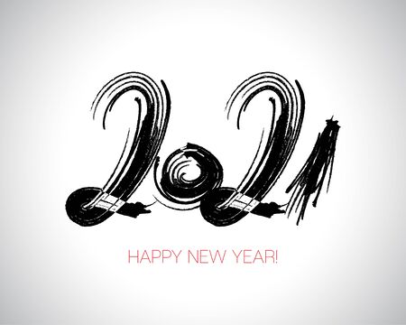 2021 Brushstroke Paint Banner. Winter Holiday Greeting Card. Painted 2021 Modern Minimal Logo. Isolated Brush Shape 2021. Happy New Year Elegant Business Background. Stylish Happy New Year Typography.のイラスト素材