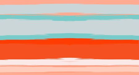 Orange, Brown Lines Seamless Summer Pattern, Vector Watercolor Sailor Stripes. Horizontal Brushstrokes Trace Vintage Grunge Textile Clothe Design. Brush Painted Ink Trace, Geometric Autumn Printのイラスト素材