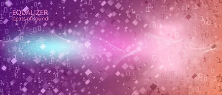 Big Data Cyber Vector Landing Page. Geometric Colorful Trendy Layout. Fractal Liquid Code Matrix Flying Binary Code. Blue Purple Pink Background. Cyber Equalizer Slide. Big Data Cyber Bannerのイラスト素材