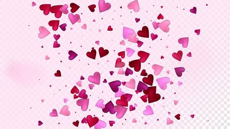Red, Pink Hearts Vector Confetti. Valentines Day Tender Pattern. Beautiful Pink Border Valentines Day Decoration with Falling Down Hearts Confetti. Trendy Gift, Birthday Card, Poster Backgroundのイラスト素材