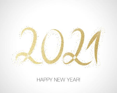 2021 Gold Brush Stroke Banner. Painted 2021 Modern Minimal. Winter Holiday Greeting Card. Stylish Happy New Year Typography. Happy New Year Elegant Business Background. Isolated Brush Shape 2021.のイラスト素材