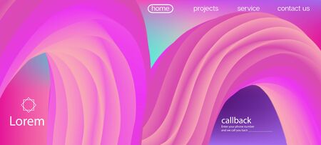 Neon Color Website Layout. Landing Page, Pink, Purple Background. Trendy Liquid Flow Banner. Futuristic Vibrant Gradient Wallpaper. Dynamic Movement Modern Wave. 3d Fluid Vivid Vector Background.のイラスト素材