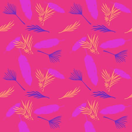 Modern Tropical Vector Seamless Pattern. Feather Banana Leaves Monstera Dandelion Tropical Seamless Pattern. Beautiful Male Shirt Female Dress Texture. Chic Summer Textile. Painted Floral Background.のイラスト素材
