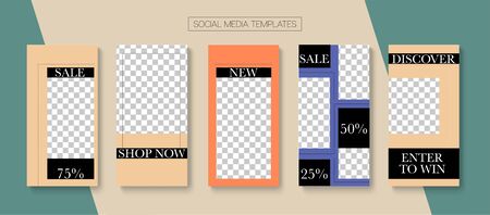 Social Stories Cool Vector Layout. Modern Sale, New Arrivals Story Layout. Blogger Hipster Frame, Social Media Kit Template. Online Shop Luxury Invitation Mobile. Social Media Stories VIP Layoutのイラスト素材
